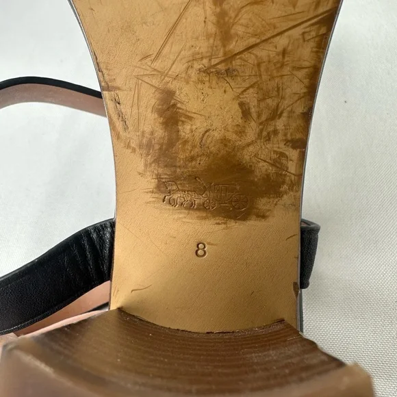 Coach Black Leather Block Heel Sandals with Silver Buckle - Picture 6 of 8